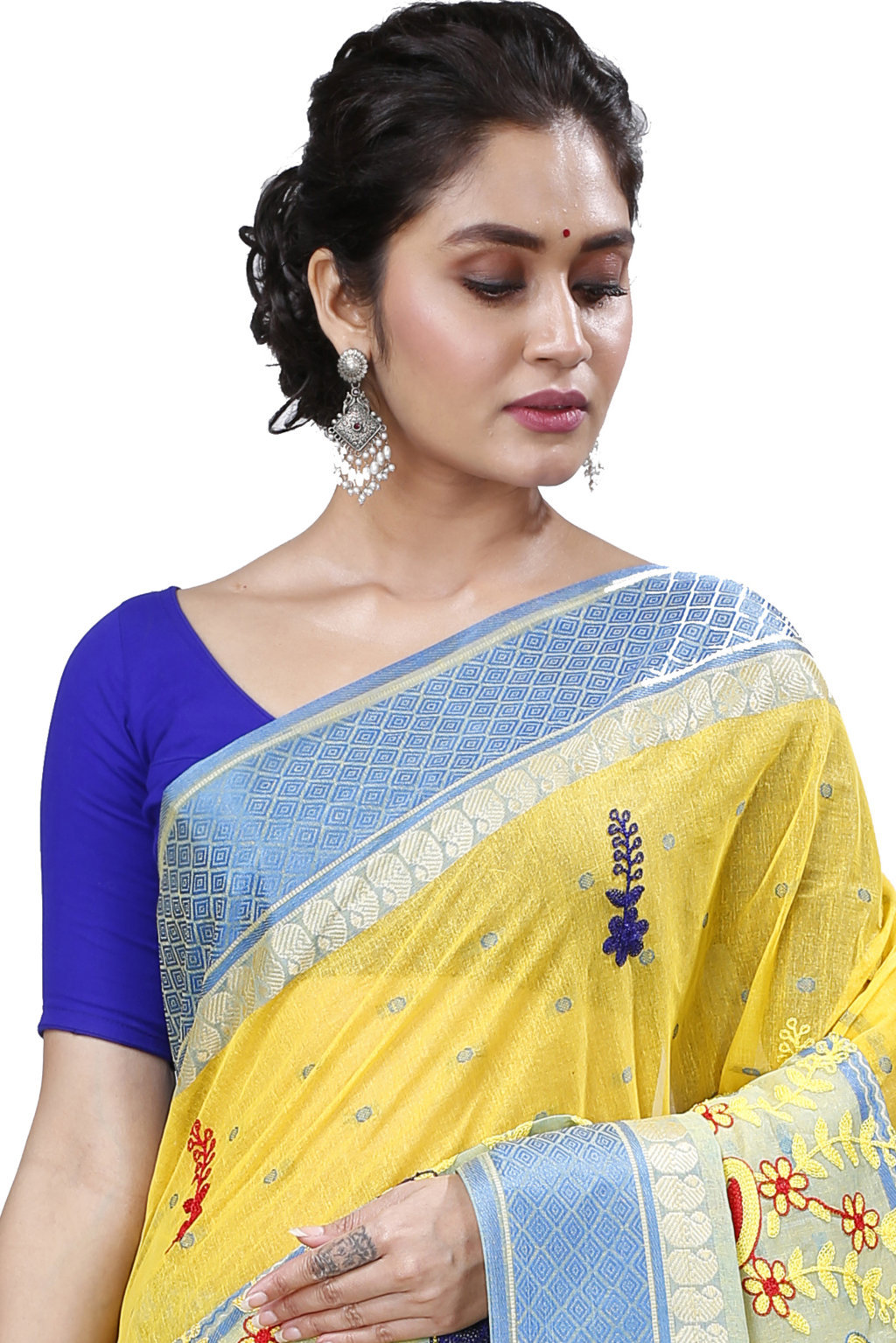 Light Yellow Pure Cotton Embi_Ganga_Buti Tant Embroidery (1003)